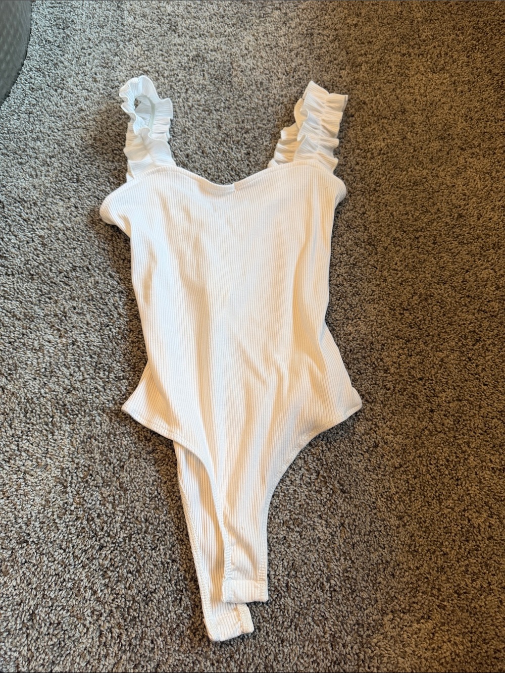Ribbed White Ruffle-Strap One-Piece Swimsuit